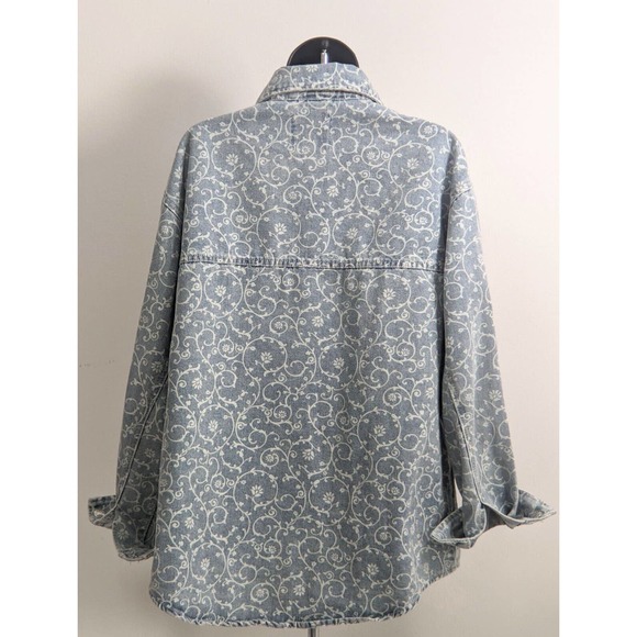 Womens Vintage Blue Denim Jean Floral Jacket STOOSH 90s Y2K Button Down Size L - Picture 8 of 13